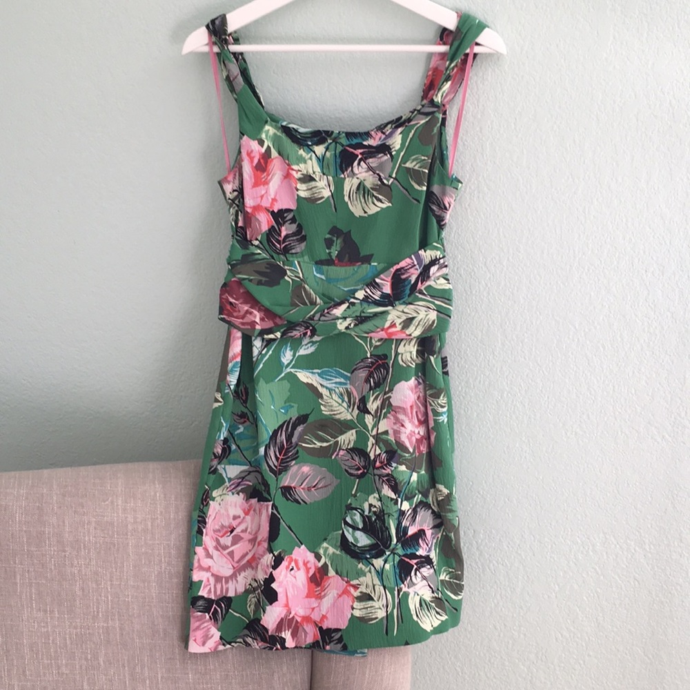 LEIFSDOTTIR Green Roses Floral Silk Shift Dress